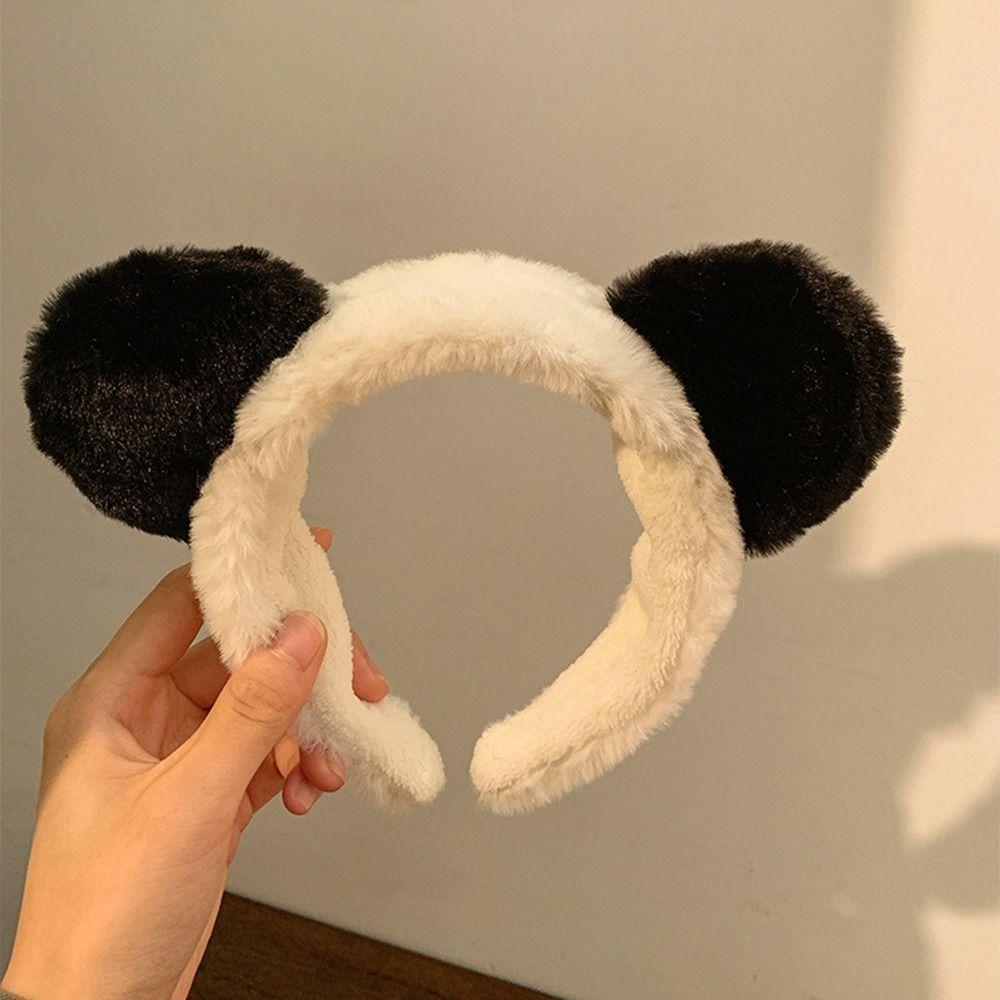 Пушистая плюшевая повязка на голову Каваий макияж Головной убор Изысканный обруч для волос с пандой Умывание
