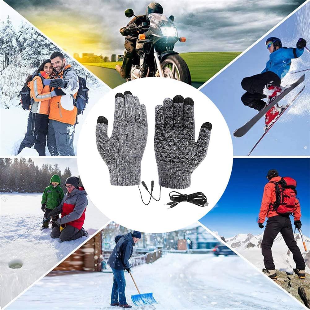 USB Heated Knitted Gloves Touch Screen Gloves Non-Slip Thermal Knitting Mitts Winter Cycling Gloves for Autumn Winter