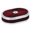 12"x2" Oval Air Cleaner Filter Assembly 5-1/8" Carb Neck w/ Flow-Thru Lid High Flow Chrome for GMC Chevy Ford Chryler Dodge Red