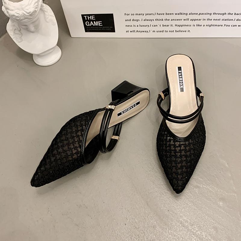 Сандалии Baotou для женщин, летние толстые каблуки, новинка 2024 года, женские туфли на среднем каблуке, сандалии в стиле феи для женщин