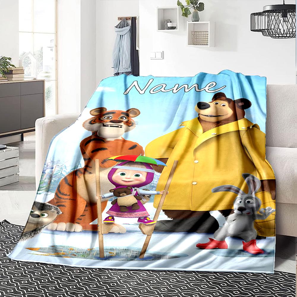 Customiz Name Personality Masha and the Bear Blanket Soft &Warm Sofa Office Bed Travel Lunch Break Blanket, Gift Suitable All Seasons