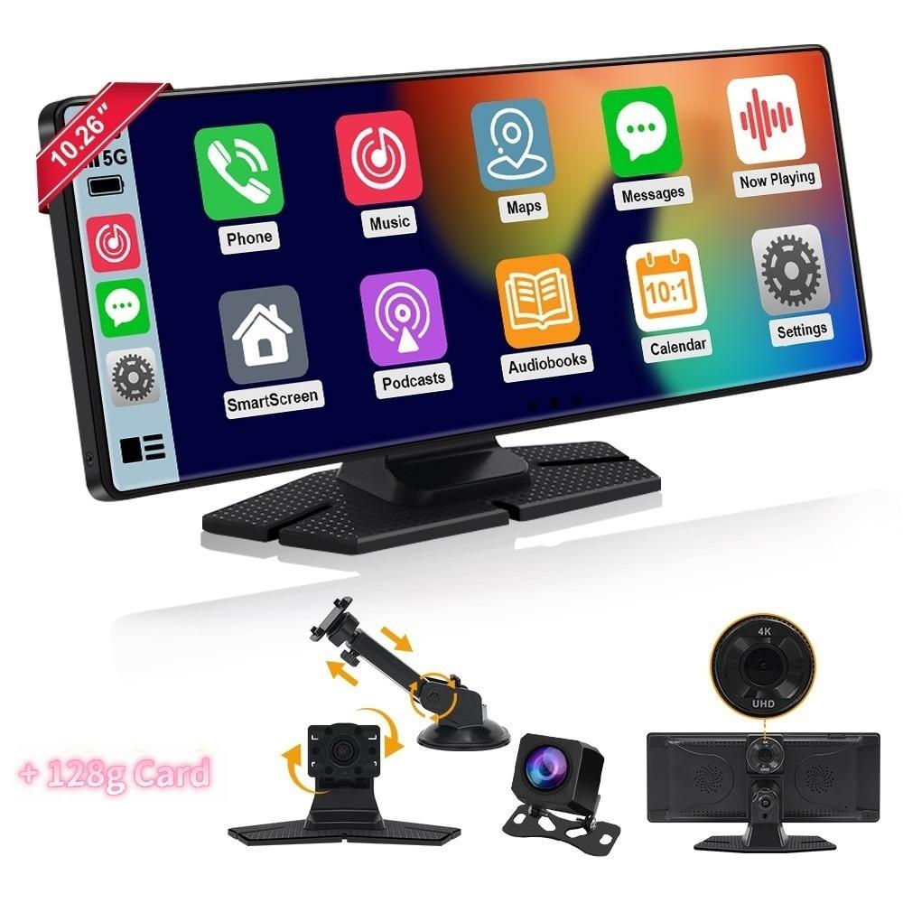 4K HD 10,26 "беспроводной автомобильный навигатор Carplay с двойной записью, видеорегистратор высокой четкости
