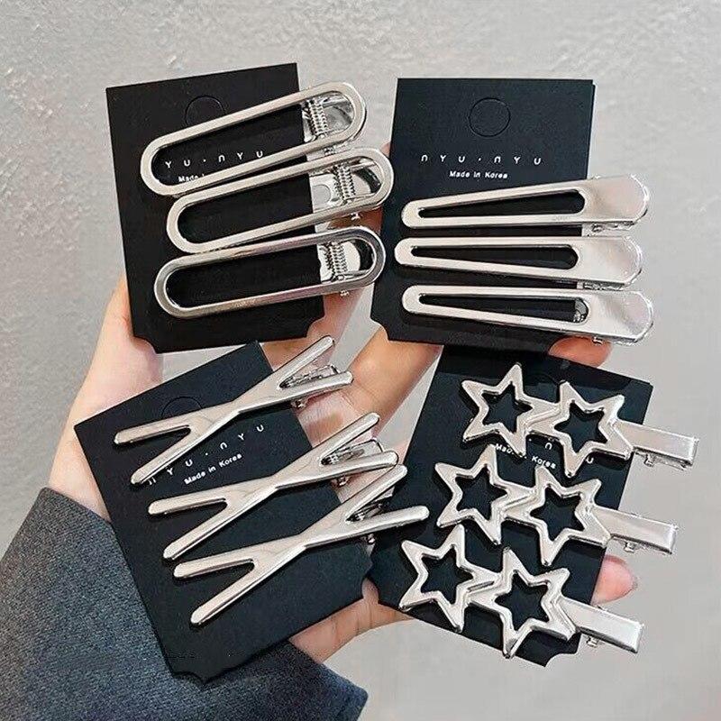 3 шт./компл., новая модная металлическая заколка для волос серебряного цвета BB, изысканная заколка нестандартной формы, заколка для волос, аксессуары для волос для девочек, головные уборы