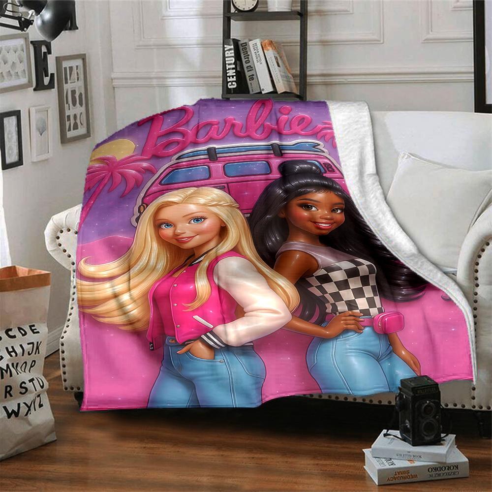 1pc Barbie Vacation Flannel Blanket Soft Warm Throw for Home, Office, Travel, All-Season Cozy Bedding GiftL1026
