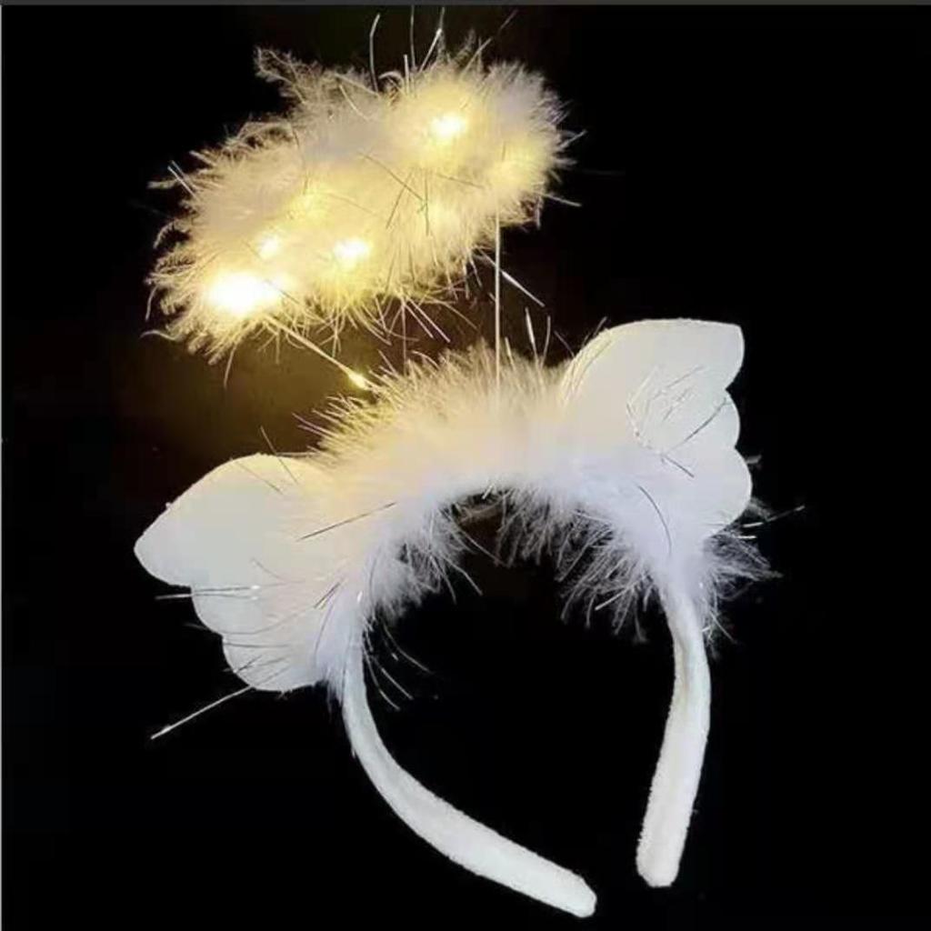Angel Halo Glow Headband with Fairy Wings - Feather & Silk Christmas Hair Accessory