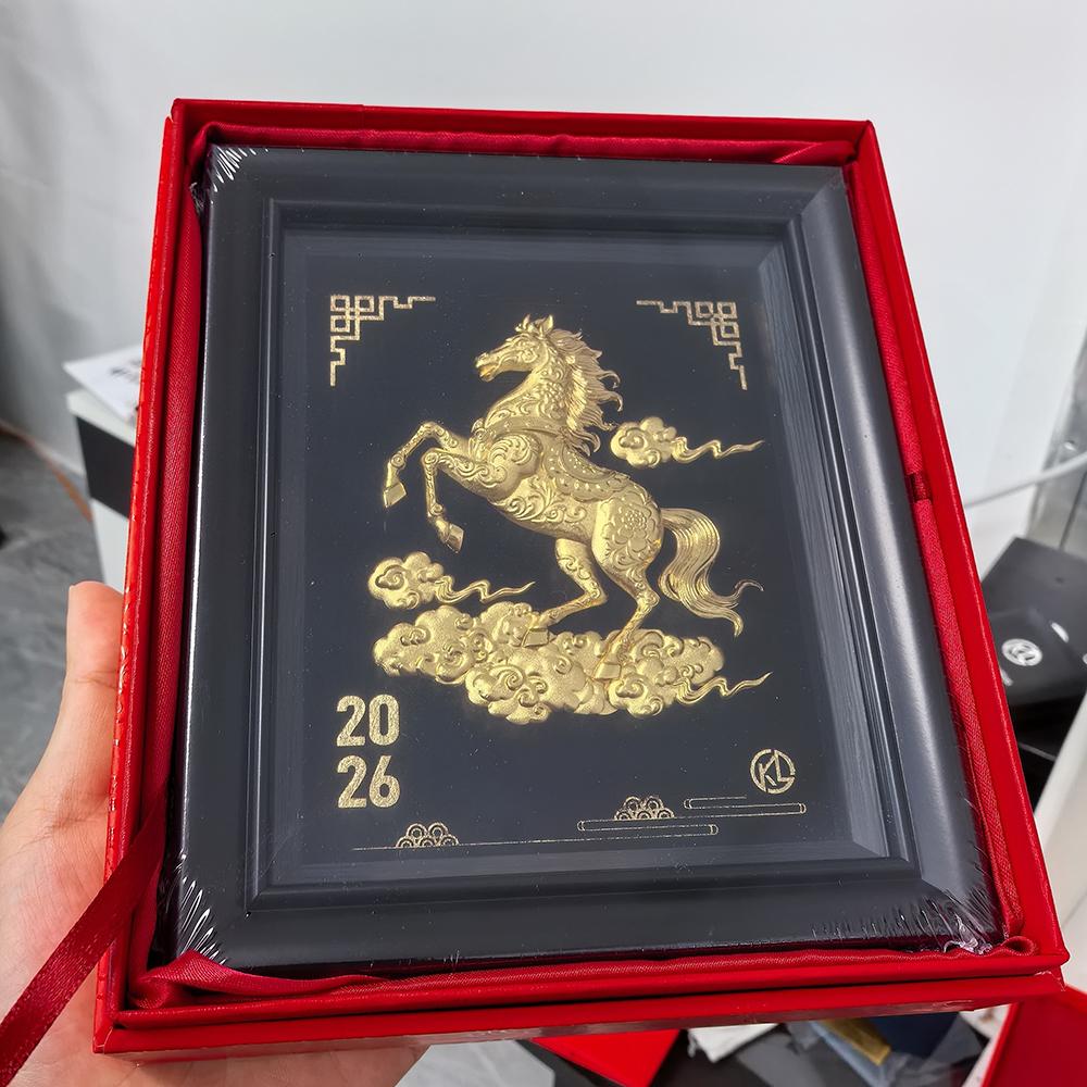 Золотая Фольга Год Лошади 2026 Декор Картина Счастливое Благословение Украшение Красная Подарочная Коробка Домашний Настенный Декор Новогодний Сувенир