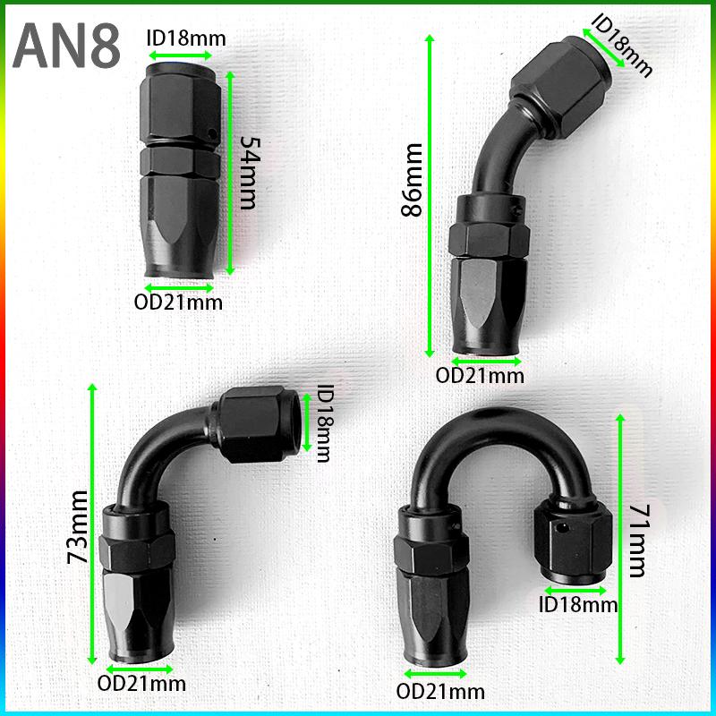 2PCS Swivel Hose End Fitting AN4AN6AN8AN10AN12 Fittings Adapter 0°/45°/90°180° Aluminum Oil Fuel Line Reusable Universal Black