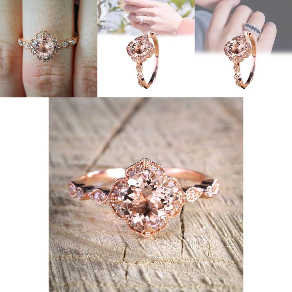 Stunning Pink Zirconia Micro Pave Princess Engagement Ring 18k Rose Gold Plated