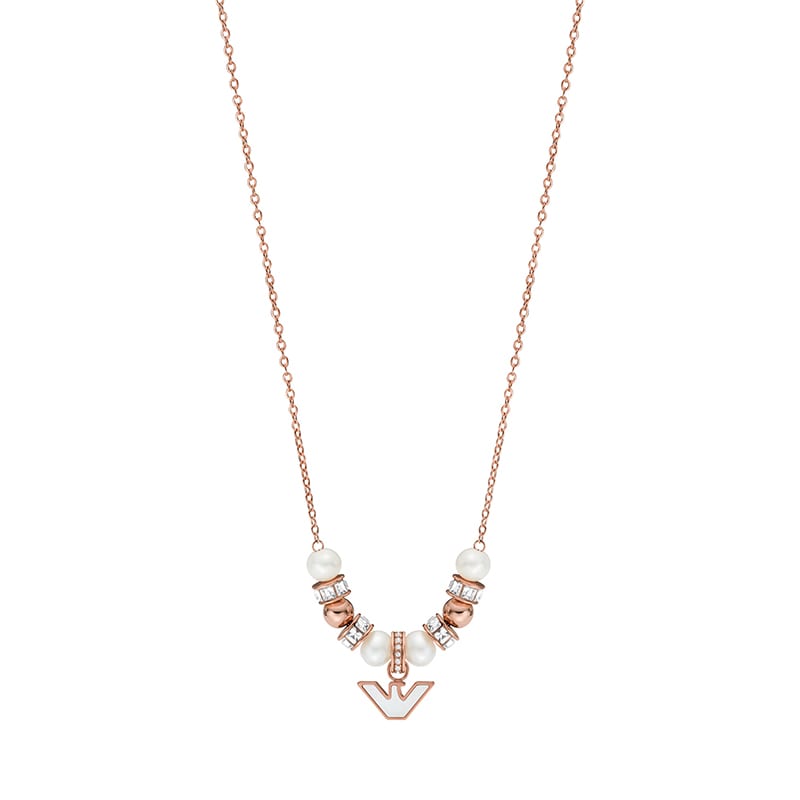 EMPORIO ARMANI Mother Of Pearl Glass Stainless Steel Necklaces Women's Rose Gold EGS3053221