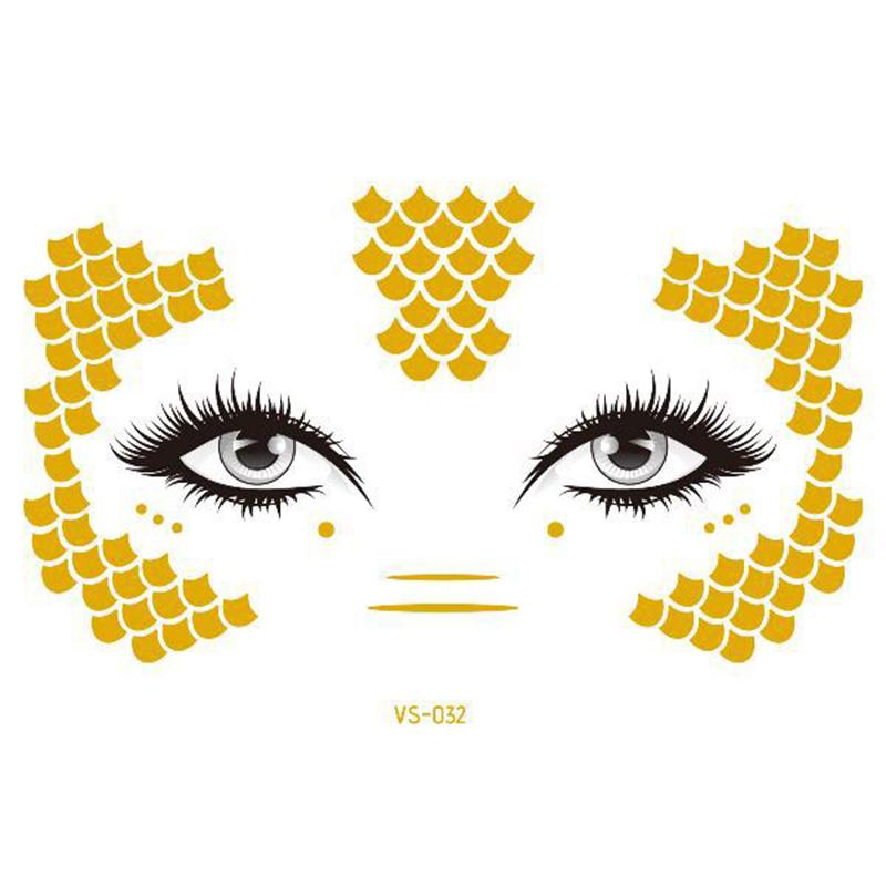 Блестящие наклейки татуировки на лице флэш-золотые временные металлические татуировки водостойкий макияж наклейки для девочек вечеринка музыкальный фестиваль