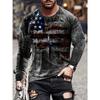 Vintage Casual 3D Faded Flag Tee for Men: Stylish Long-Sleeve, Slight Stretch, All-Season Comfort & Durability