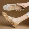 Sheepskin Version~ French Literary and Artistic Style Woven Hollowed-out Outer Wear Breathable Mary Jane Sandals Women's Word with Flat Shoes