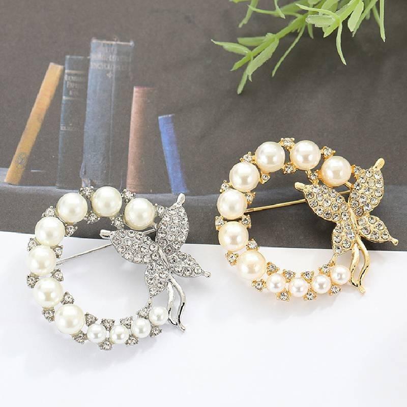 Exquisite Rhinestone And Pearl Butterfly Chest Flower Brooch For Women Korean Fashion Statement Piece