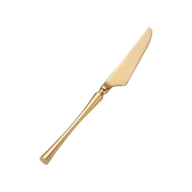 Набор столовых приборов из нержавеющей стали с узкой талией: Нож для стейка, Вилка, Десертная ложка, Зеркальная полировка.