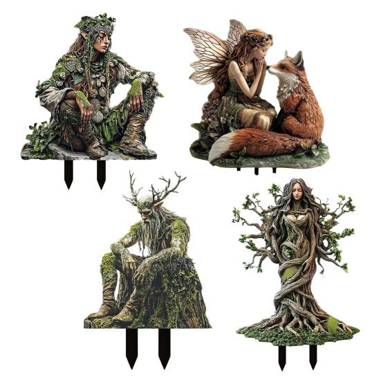 Деревянный эльф Акриловая табличка Колышек Устойчивый к погодным условиям 2D Плоский Фея Колышек Растения Горшок Украшение В помещении На улице Сад Двор Газон Патио Орнамент