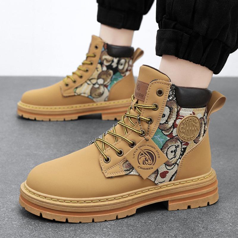 Мужские ботинки 2024 года, модная повседневная обувь с вышивкой и высоким берцем, нескользящие ботинки на платформе, трендовая обувь для отдыха на открытом воздухе Chaussure Homme