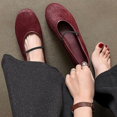 Модные туфли Мэри Джейн с круглым носком из конского волоса, балетки 2025, новые эластичные элегантные мягкие женские туфли весна-осень, женские лоферы с мелким вырезом