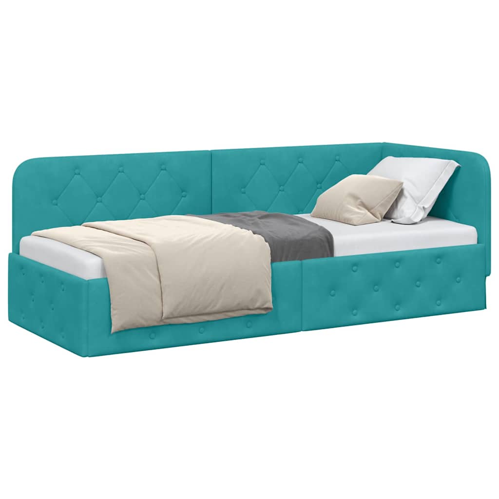 Corner Bed Frame Turquoise 80 x 200 cm Velvet
