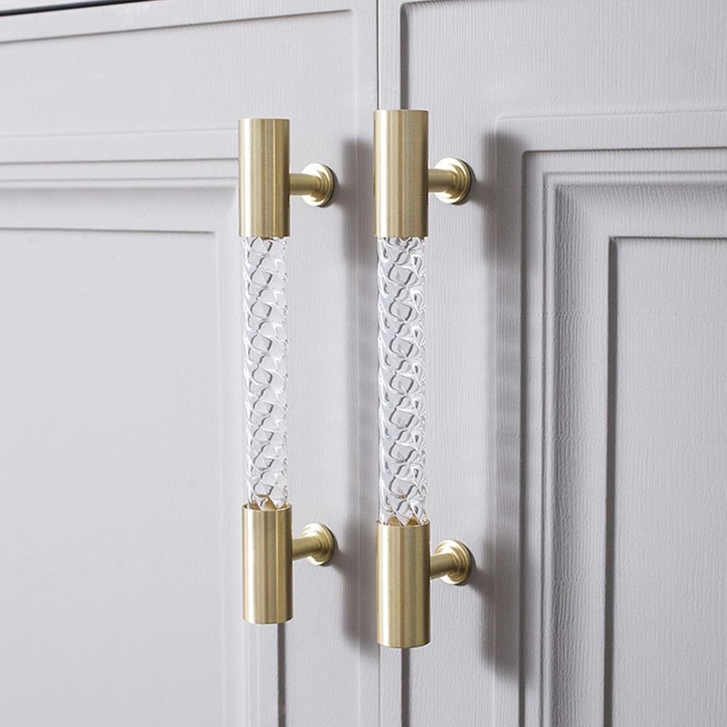 2 шт. Золотые мебельные ручки, прозрачные акриловые латунные мебельные ручки, Т-образная ручка для кухонной двери, шкафа, ящика комода, ручки-скобы, отверстие