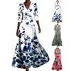 Женское платье макси с цветочным принтом в стиле бохо, повседневное платье миди с коротким рукавом и V-образным вырезом, женское летнее пляжное длинное платье А-силуэта