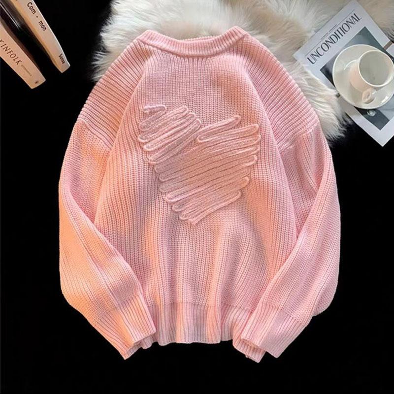 Pullover Sweater Female 2023 Love Sweater Women Autumn and Winter Loose Round Neck Versatile Lazy Style Knitwear Sweater Top