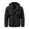Men Jacket Lapel Removal Hooded Long Sleeve Jacket Coat with Multi Pockets Design Solid Color Zipper Placket Outdoor Jacket