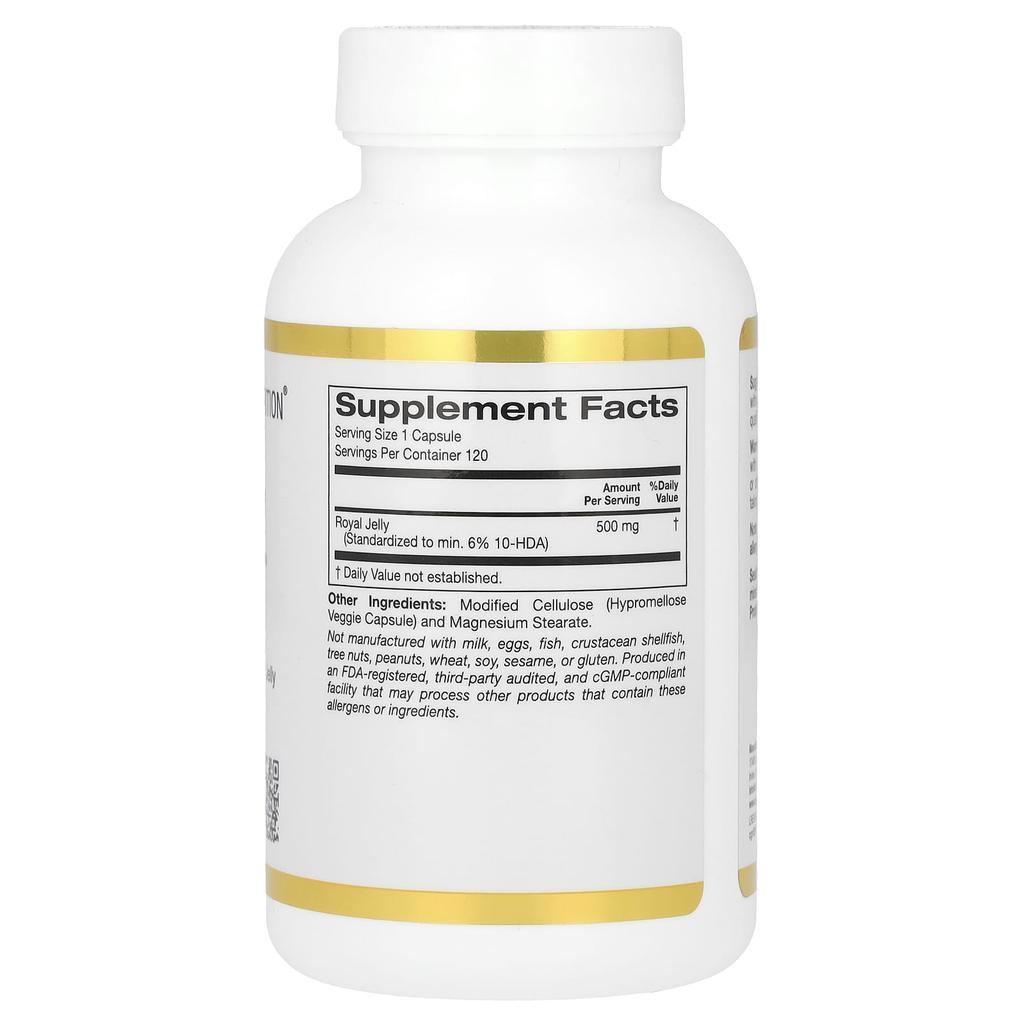 California Gold Nutrition Royal Jelly, Concentrated and Freeze-Dried, 500 Mg, 120 Veggie Capsules