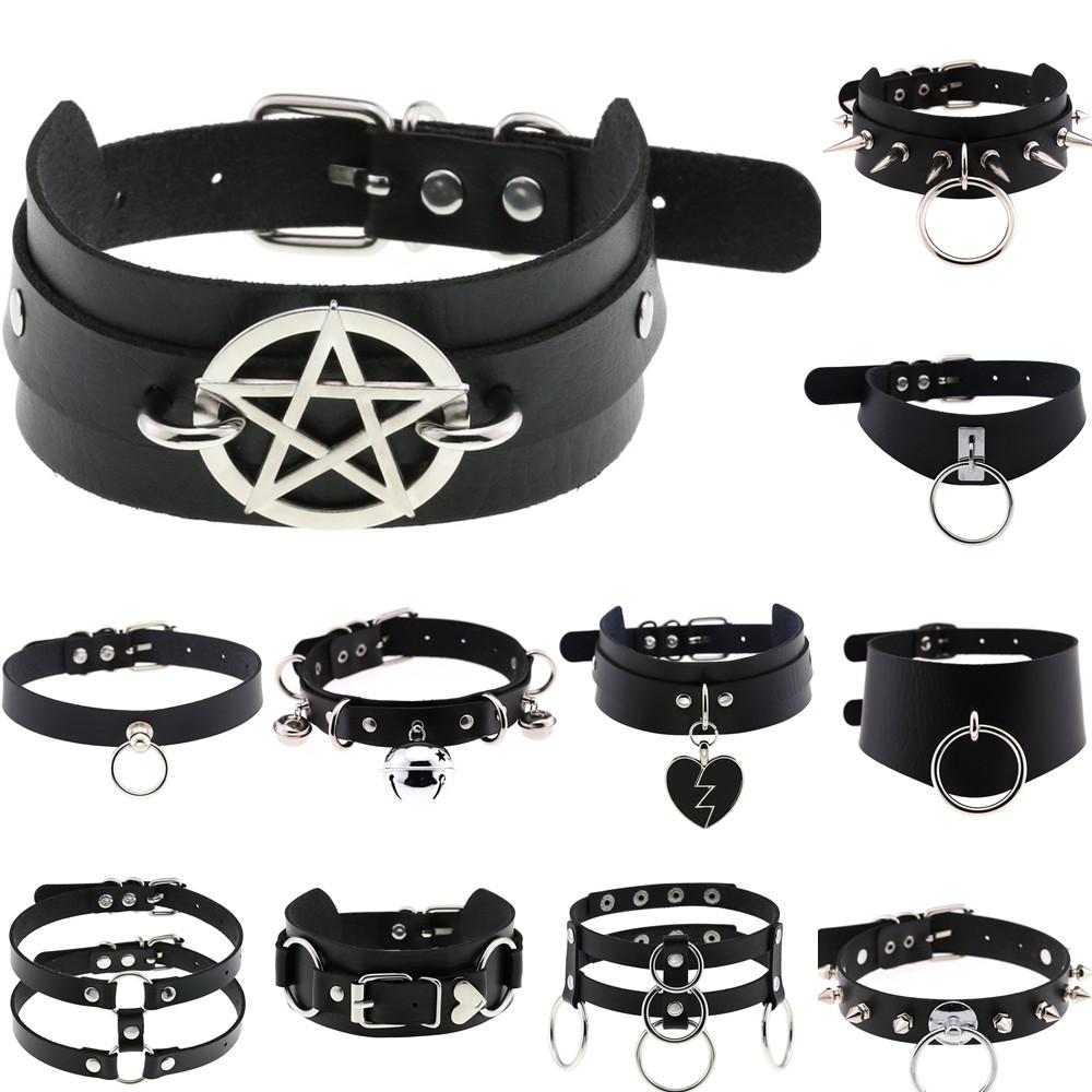 DIEZI Панк Черное Кружево Кожаный Чокер Торк Ожерелье Для Женщин Мужчин Харадзюку Готика Сексуальный Круг Сердце Воротник Ожерелье Ювелирные Изделия