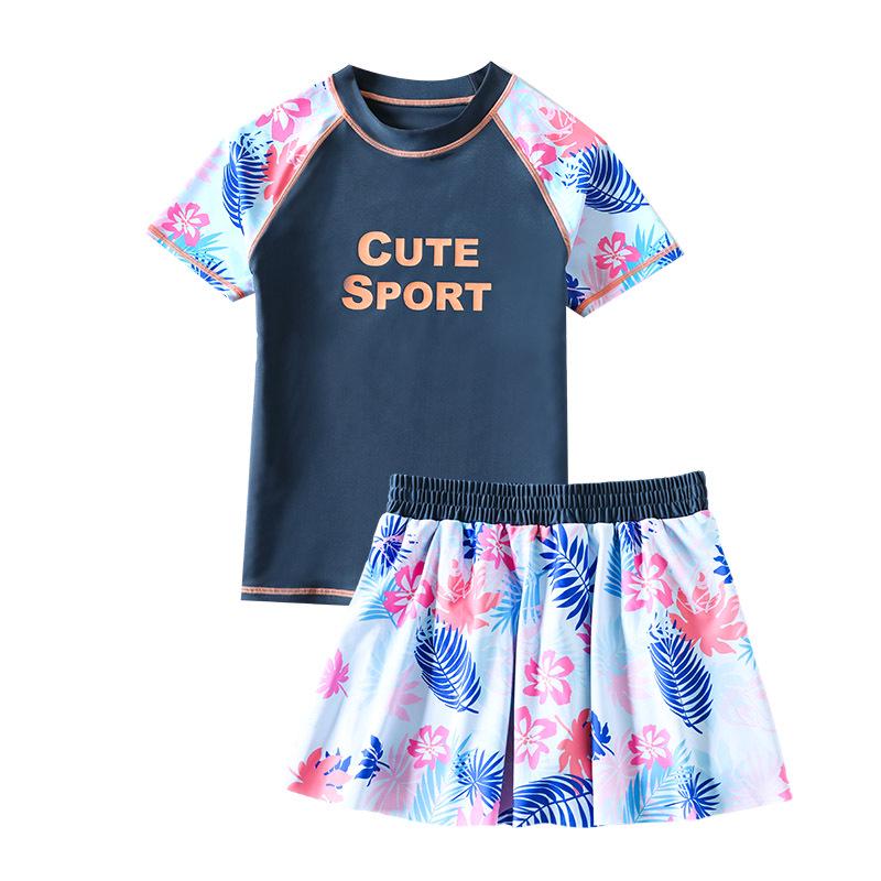 Plus Size Girls' Sun Protection Swimwear, Quick-Dry Split Design for Big Kids