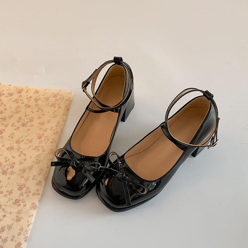 Модные женские туфли-лодочки на толстом высоком каблуке, красные туфли Мэри Джейн, женские туфли Лолита с квадратным носком, весенне-осенние новинки для вечеринок, кожаные женские лоферы