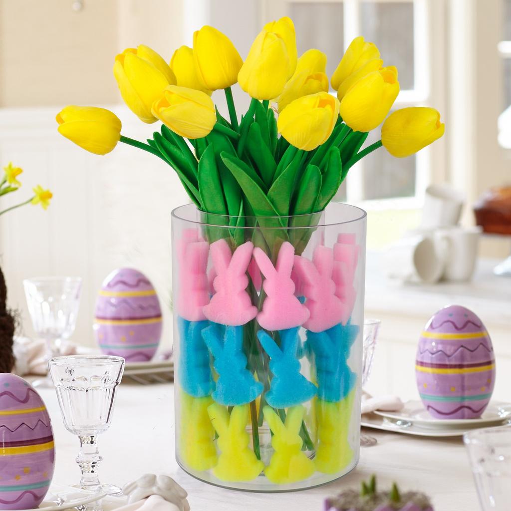 Пасхальный кролик с тюльпанами Высокоэластичная губка для штамповки цветочной композиции ПУ губка