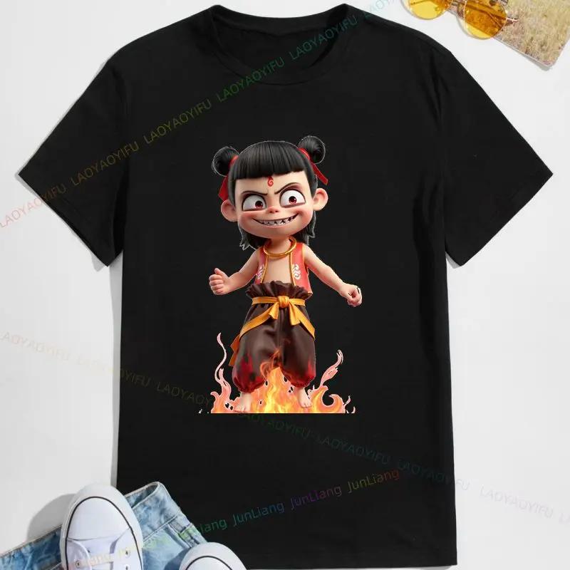 2025 Nezha 2 Magic poster Short sleeve crewneck shirt Fashion casual funny Y2K cute fun shirt