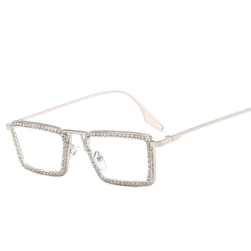 Diamond Small Rectangular Sunglasses Women Metal Frame Crystal Shades Clear Lens For Female Rhinestone Sun Glasses Premium Brand