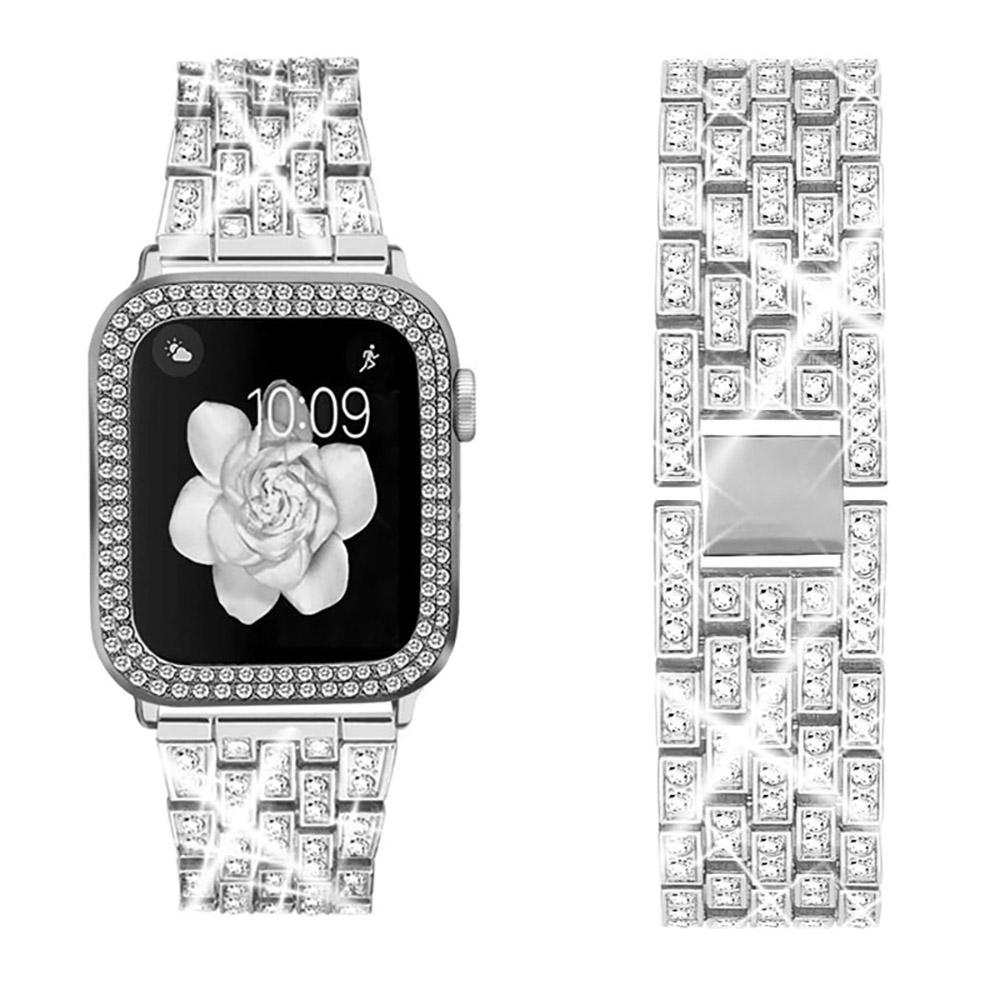 Металлический ремешок с корпусом для Apple Watch 45 мм 41 мм 44 мм 42 мм 40 мм 38 мм Алмазный браслет Ремешок для iWatch 9 8 7 6 5 4 3 SE Чехол