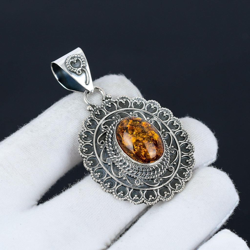 Baltic Amber Pendant Handmade Jewelry 925 Sterling Silver Necklace Baltic Amber Gemstone Jewelry Pendant Gift For Him For New Year