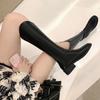 Fashion Knee High Shaft Shoes Woman Square Toe Black Leather Long Boots for Women Elegant with Low Heels On Promotion Designer Luxury Pu