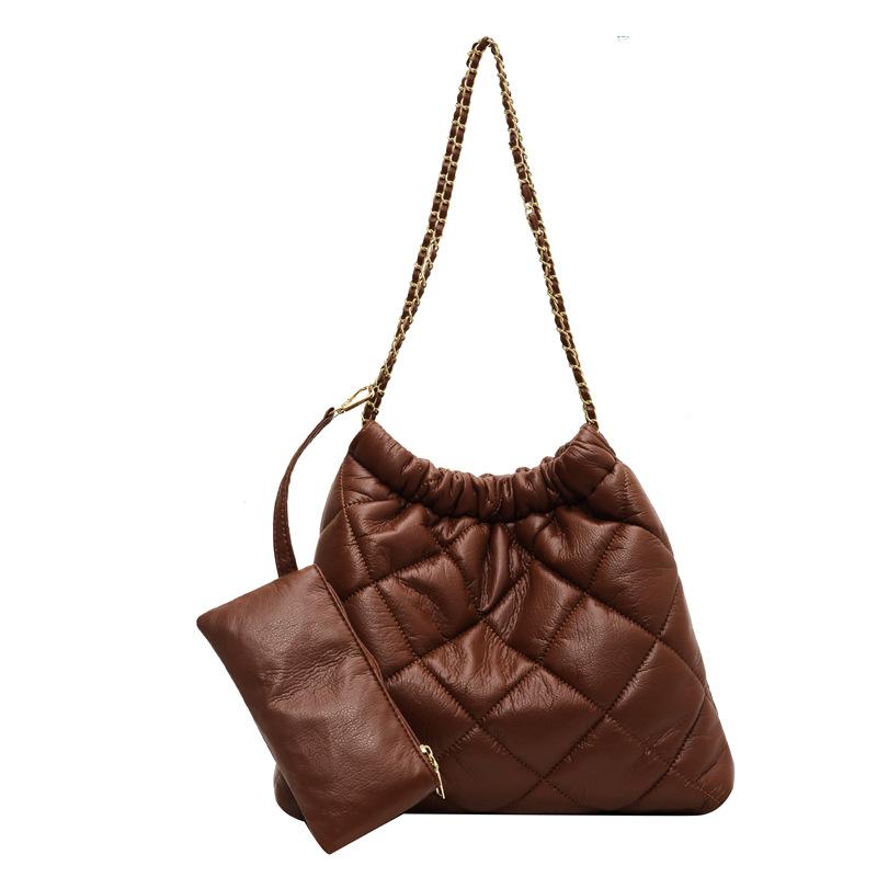 Сумка Женская 2025 Новая Осень и Зима Кроссбоди Большая Вместимость Сумка-Ведро Премиум Универсальная Ромбовидная Цепочка На Плечо