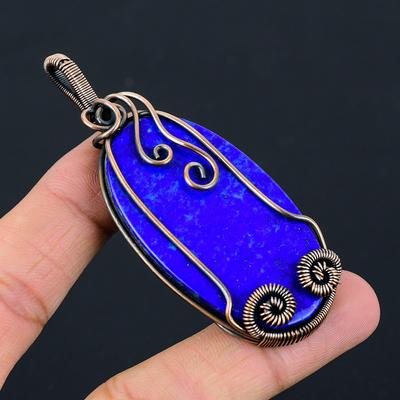 Лазурит Драгоценный камень Чистая медная проволока Обернутая ювелирная подвеска ручной работы