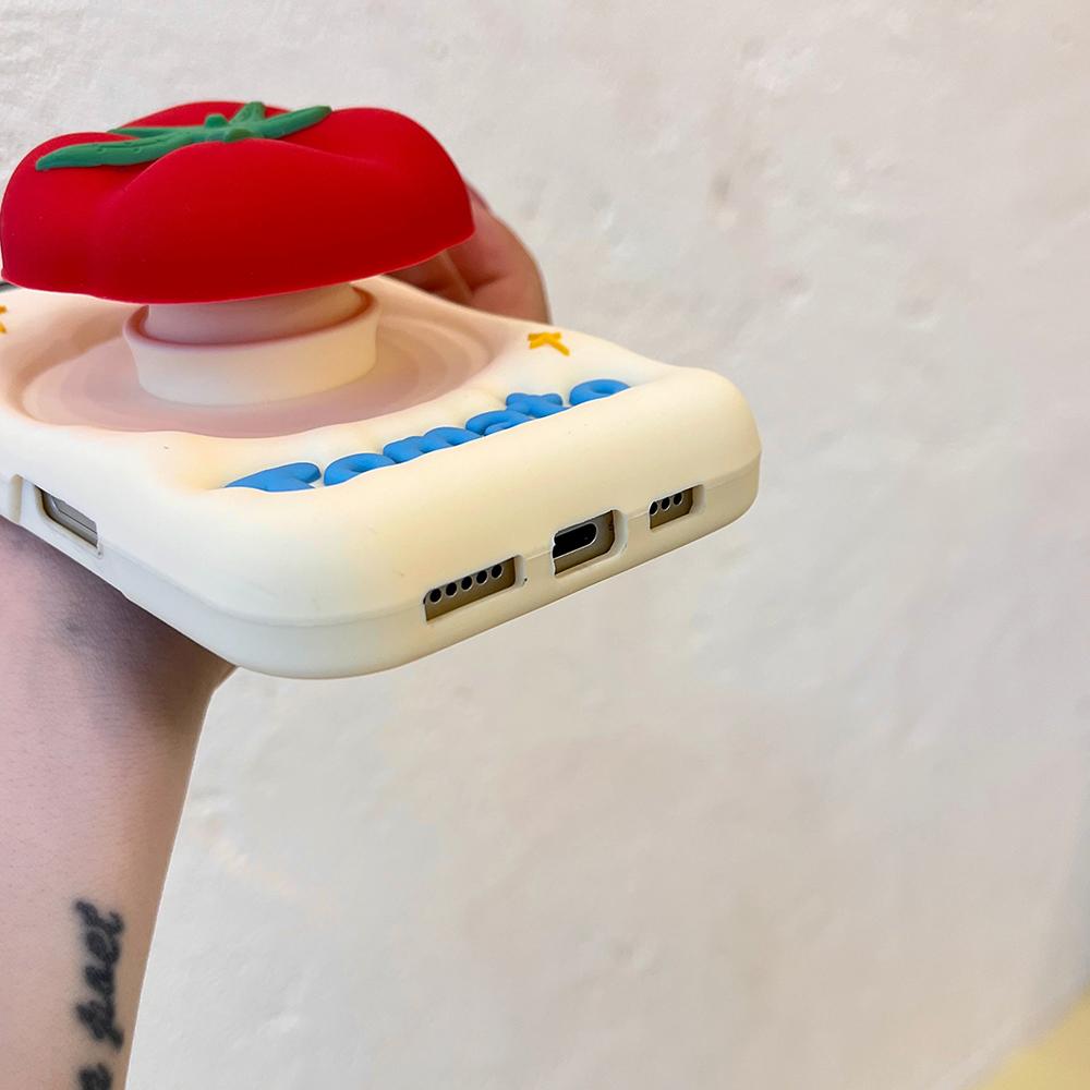 Cute Red Tomato Telescopic Bracket Phone Case for IPhone 16 16Pro 14 15 17 Pro Max 13 Pro Cover Holder Silicone Shockproof Cover