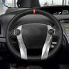 For Toyota Prius 30 XW30 2009 2010 2011 - 2015 Prius C US 2012-2017 Car Steering Wheel Cover Trim Black Leather with Red