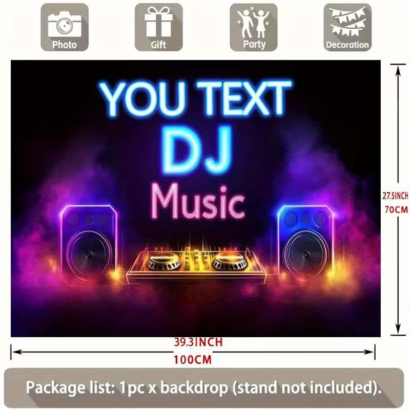 Настраиваемый DJ-музыкальный гобелен, Персонализированный текст Неоновый DJ-микшер и Динамик Настенное украшение для вечеринки