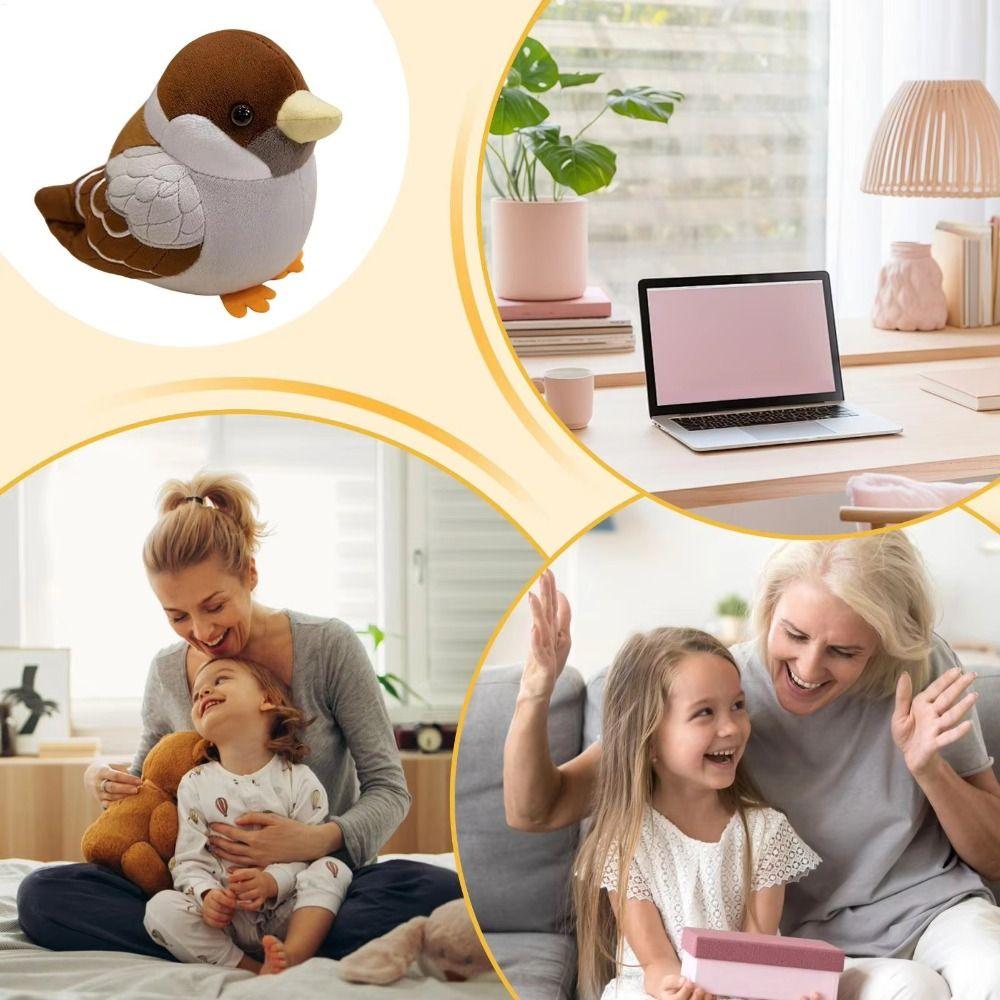 Realistic Soft Stuffed Bird Doll Chubby Round Simulation Sparrow Doll Office Companion
