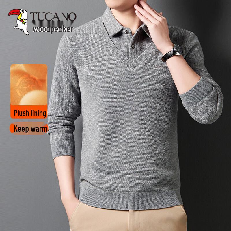 TUCANO Men's Winter Plush Lined Faux Two-Piece Sweater