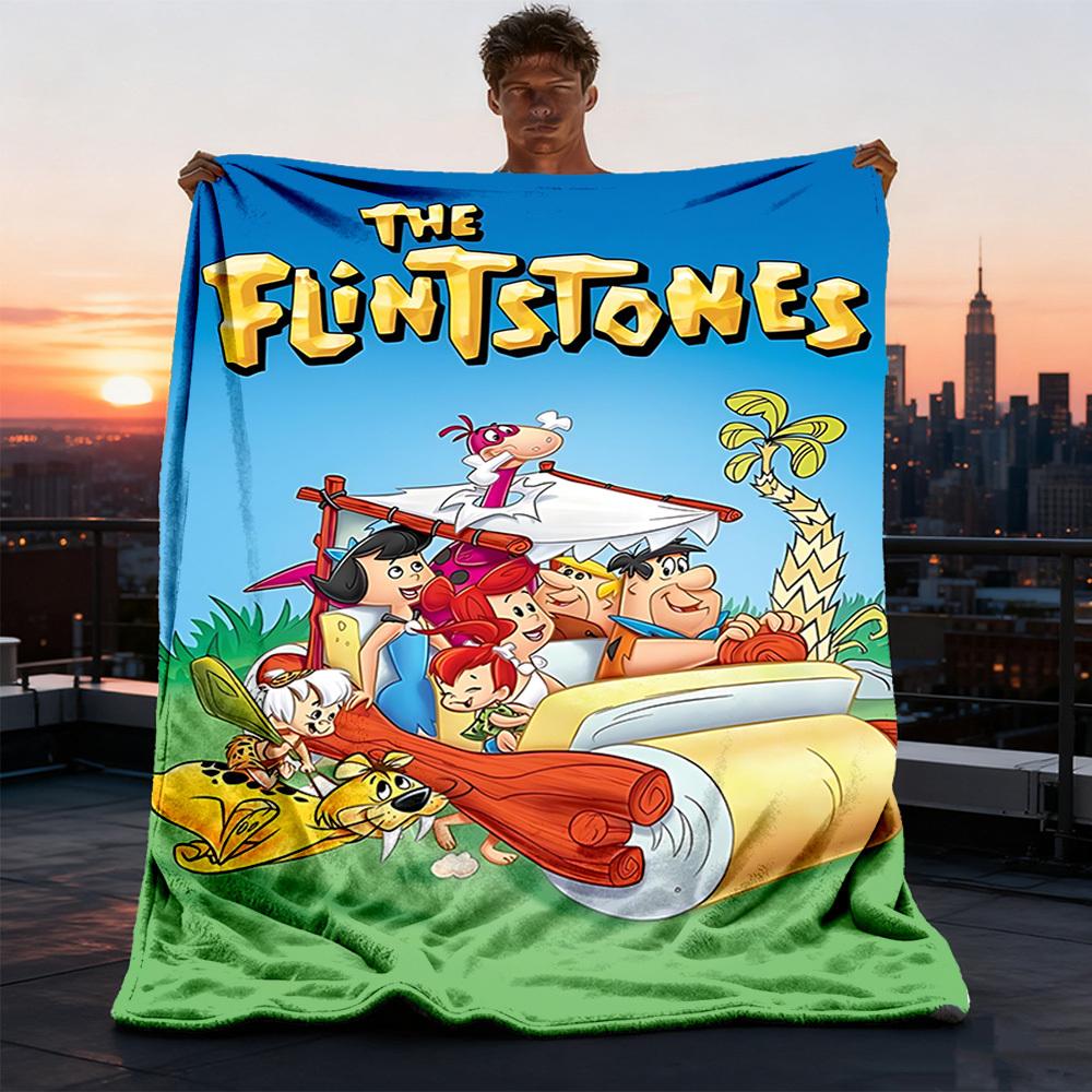 1pc Flintstones Outdoor Flannel Blanket Gift For Boys Girls Adults, Family Friends