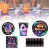 Spooky Halloween Themed Disposable Dinnerware Set For 12 Includes Paper Plates Cups Napkins And Table Cover