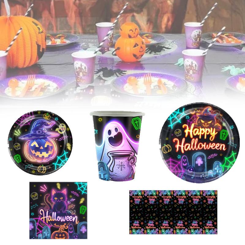 Spooky Halloween Themed Disposable Dinnerware Set For 12 Includes Paper Plates Cups Napkins And Table Cover