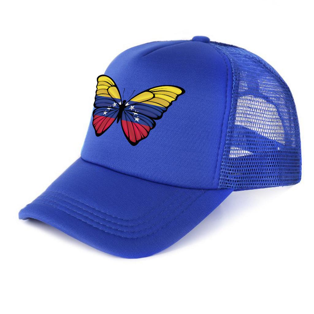 Venezuela Flag Butterfly Printed Trucker Hat Adjustable Non Stretch Multicolor Slouchy Cap for Street Style Golf Hiking