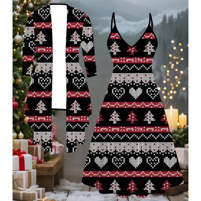 3D Рождественский Принтованный Набор Платье Пальто на День Святого Валентина, Эксцентричный Классический Тотем Модный Принт, подходит для Различных Сцен Модных Стилей