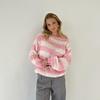 2025 Autumn/Winter Women's Striped Color Block Knitted Pullover Sweater