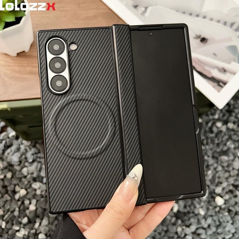 High end Carbon Fiber Magnetic Hinge for Magsafe Phone Case For Samsung Galaxy Z Fold 7 6 5 4 3 Wireless Charging Bumper Cover